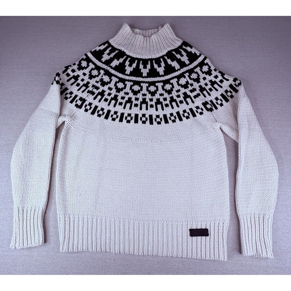 Pajar Canada Men M Fair Isle Sweater Knit Mock Neck Pullover Off White Black Ski